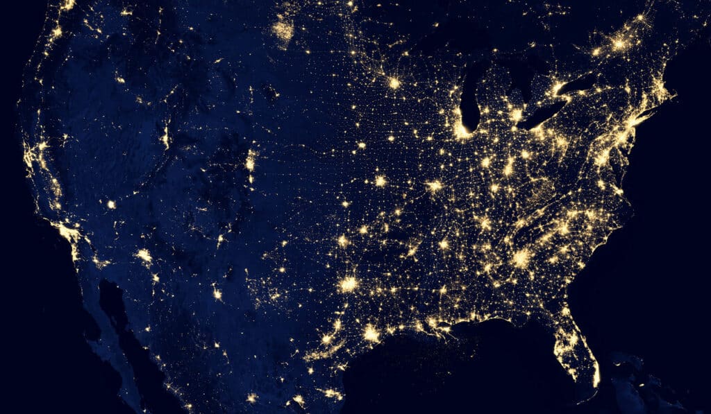 united states lit up from above